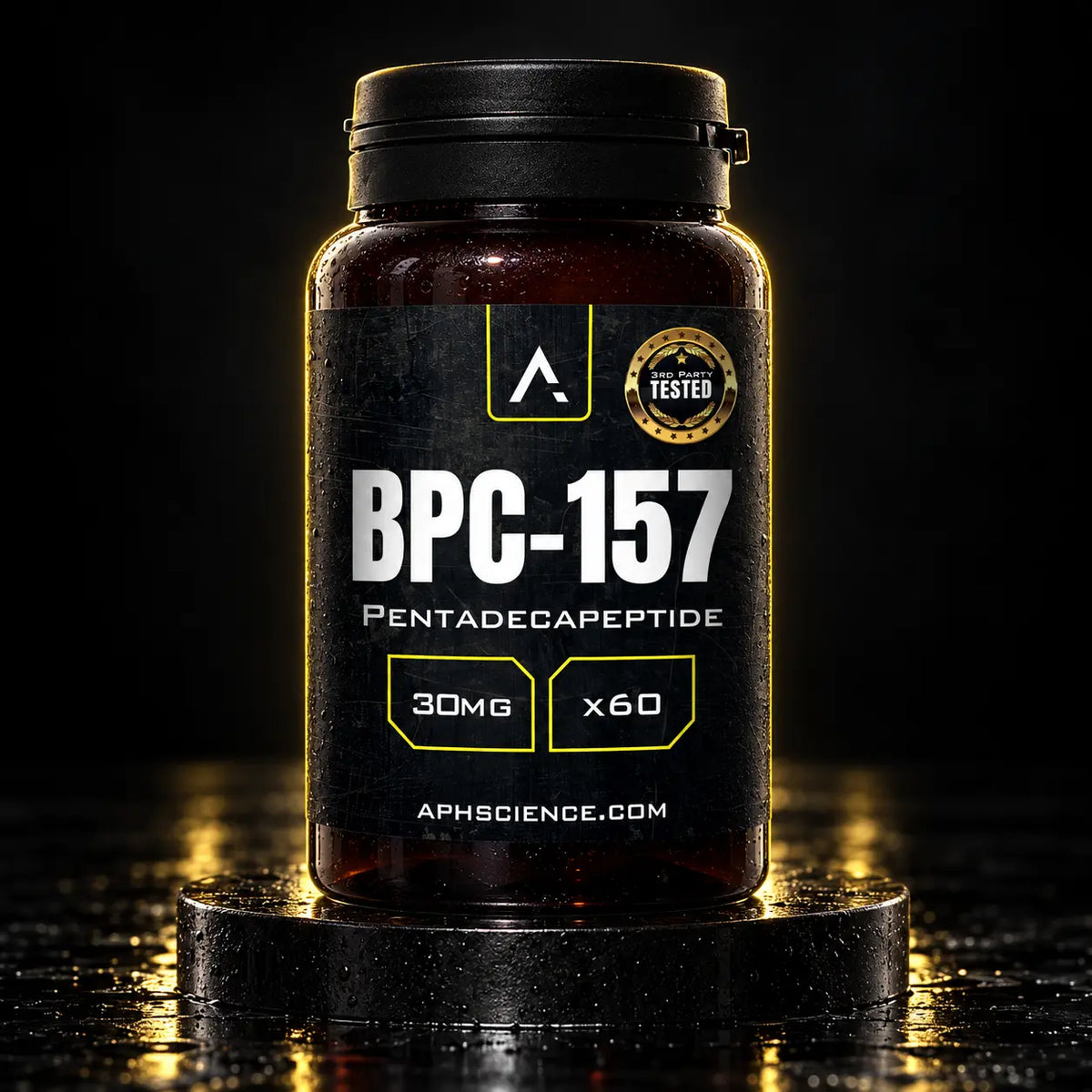 BPC-157 pills on black plinth